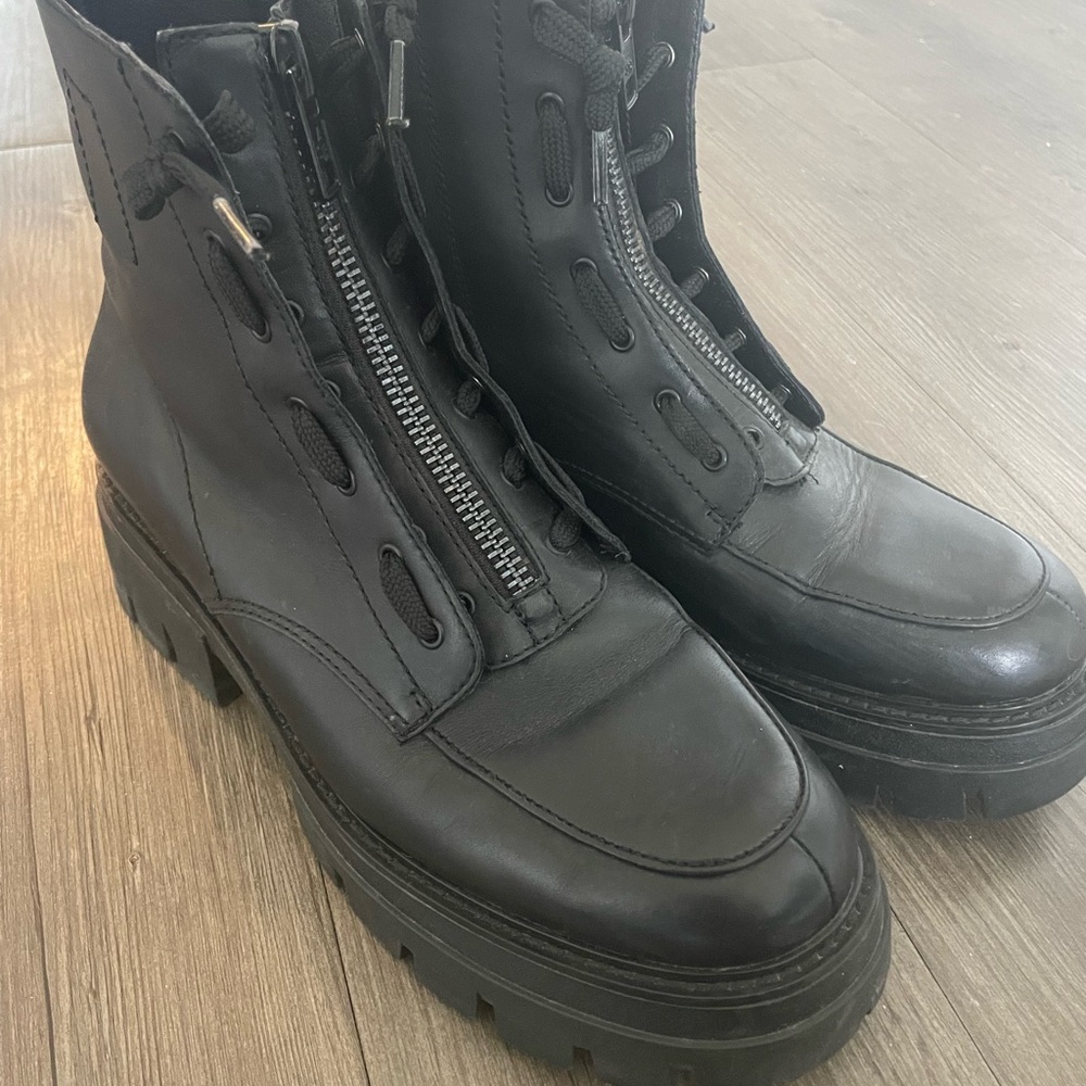 Ash Lynch Black Front Zip Chunky Combat Boots With Laces Size 41 - Picture 2 of 8